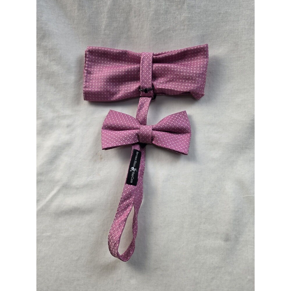 Beverly Hills Polo Club Pink Geometric Pre-Tied Bow Tie & Pocket Square Set